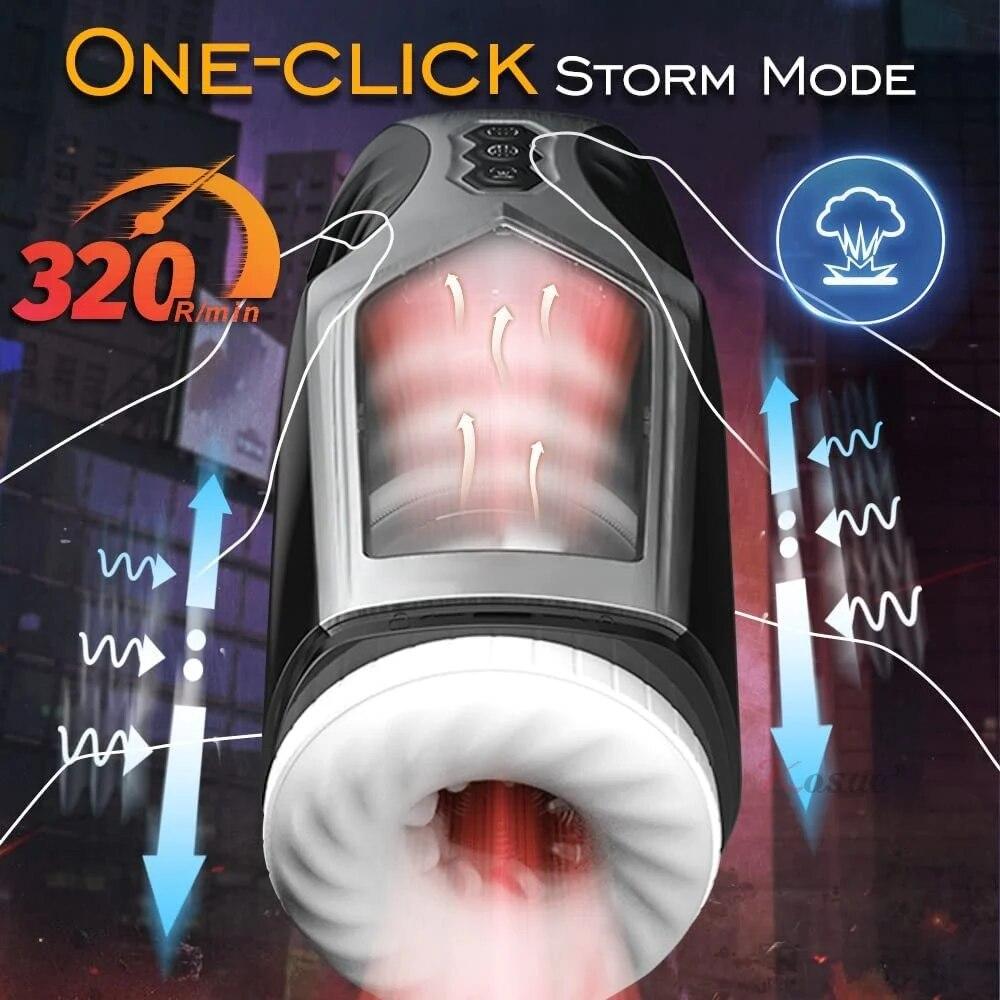 Nový automatický mužský teleskopický masturbátor 7 teleskopický vibrační tahač penisu 3D rotační elektrický vaginální kapesní vulva cup sexuální hračka pro muže