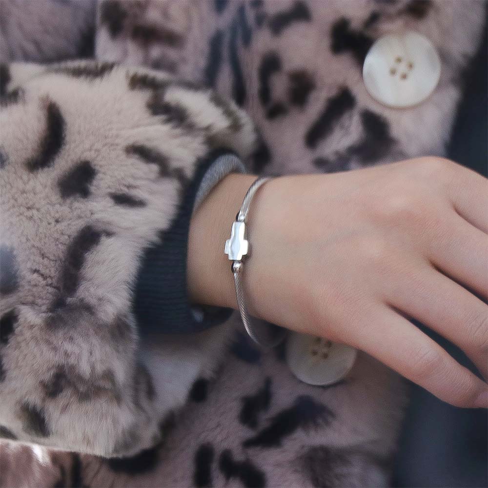 Vintage Cross Charm Bracelet Silver Open Bangle Bracelet Trendy Couple Bracelet  Unisex Wear