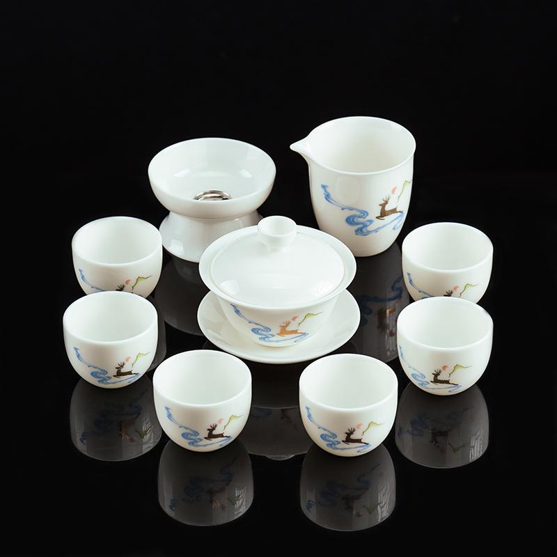 

Высококачественный китайский белый фарфоровый чайный сервиз, полный набор, японский набор для чайной церемонии, чайник и чайная чашка, чайные украшения кунг-фу Over Eight-piece Set