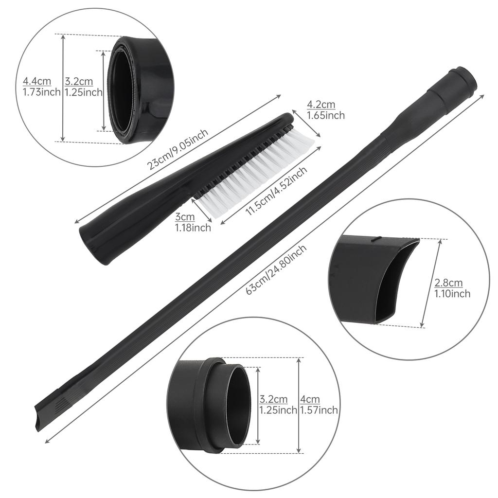 2 Pcs 32mm PP Cleaning Set Black Flexible Crevice Tool and Soft Brush for Car, Home, Keyboard