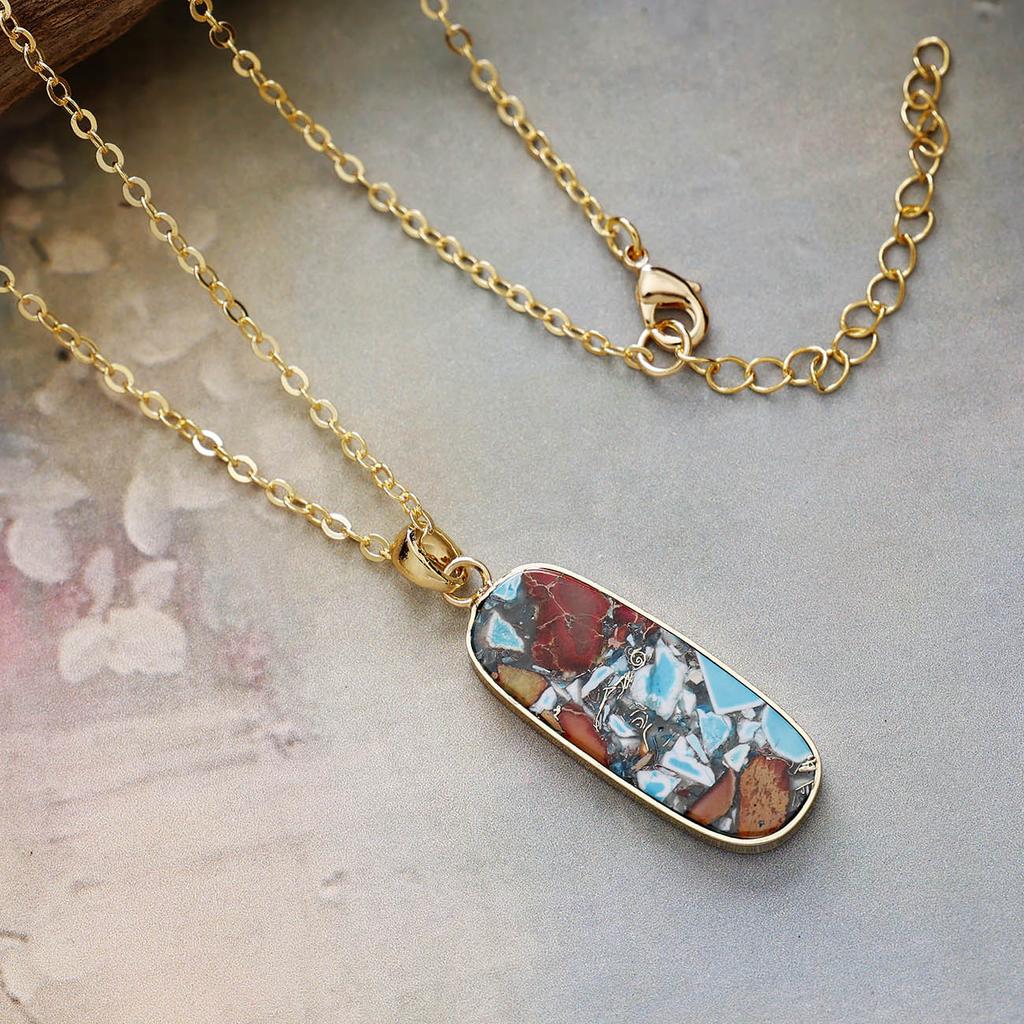 Luxury high quality simple natural stone fashion French light luxury geometric pendant copper plated real gold necklace, hot jewelry