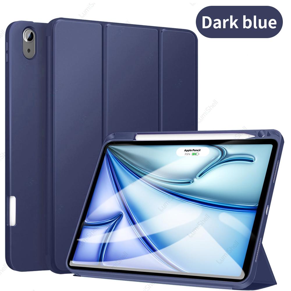 Coque souple en silicone pour iPad Air M2 M3 M4 11 pouces, Pour iPad Air 4ème/5ème génération 10,9 pouces, Housse à support trifold avec porte-crayon