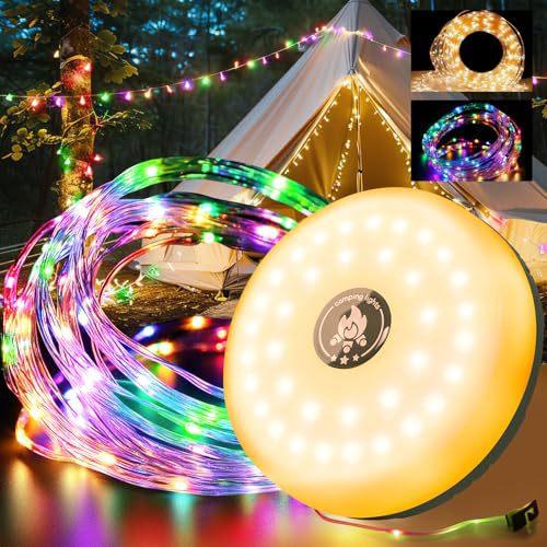 D5 Rechargeable 32.8FT Camping 10M String Lights 2 in 1 Quick Storage Tent Light with 5 Lighting Modes Hanging Portable LED Lamp