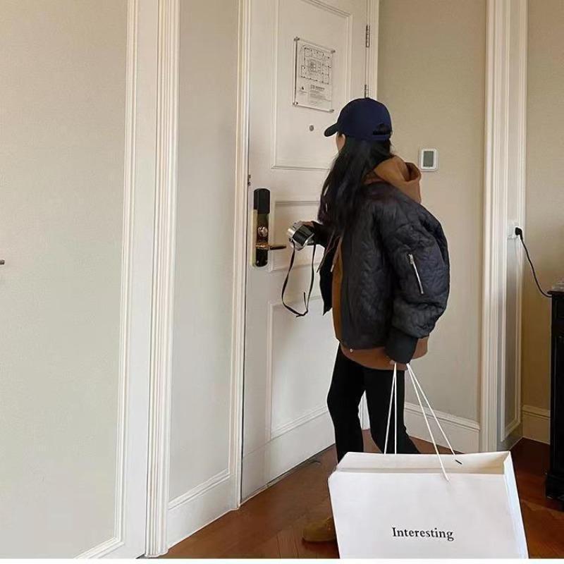 Damen Winter Baseballjacke Kurzer Steppmantel Gefütterte Oberbekleidung Warmer Fliegerstil Mode Freizeitkleidung