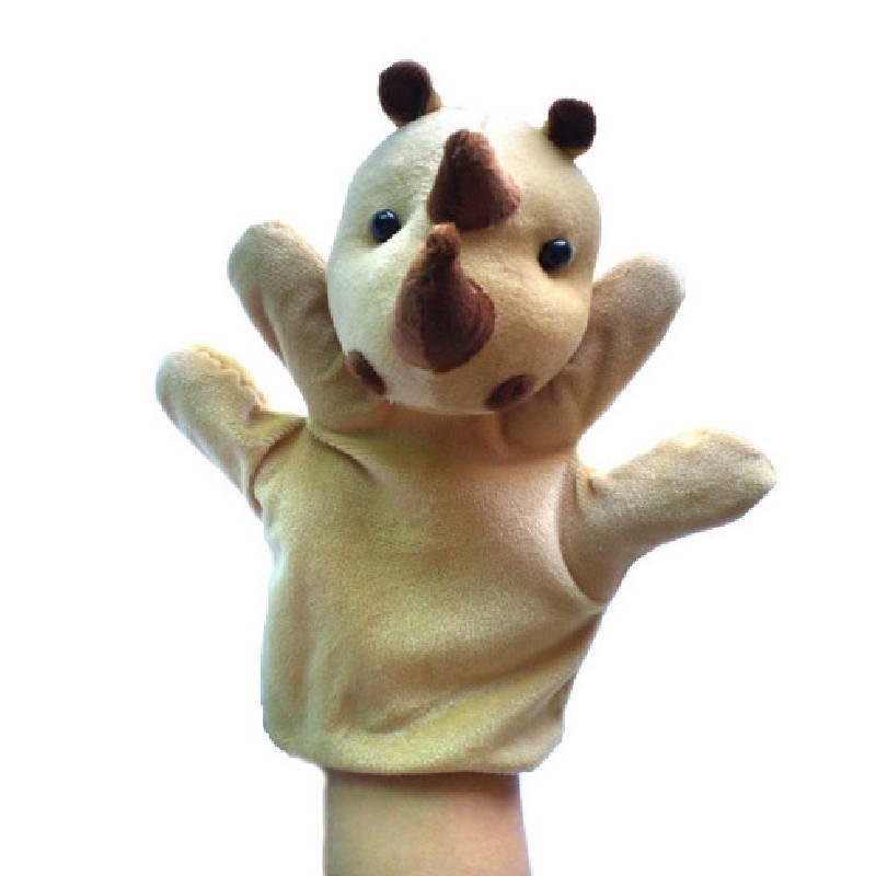 Weiche und entzückende Handpuppen von Gemeinschaftshelfern mit bunten Tiermotiven