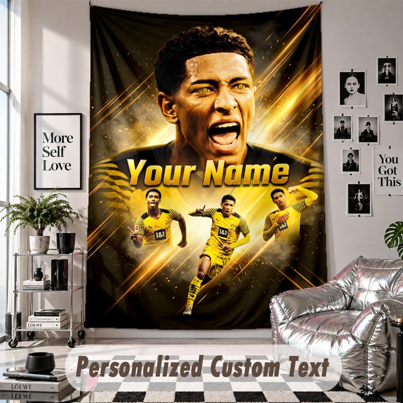 Wall Hanging Tapestry With Custom Name & Text, Jude Bellingham Decorative Tapestry For Bedroom