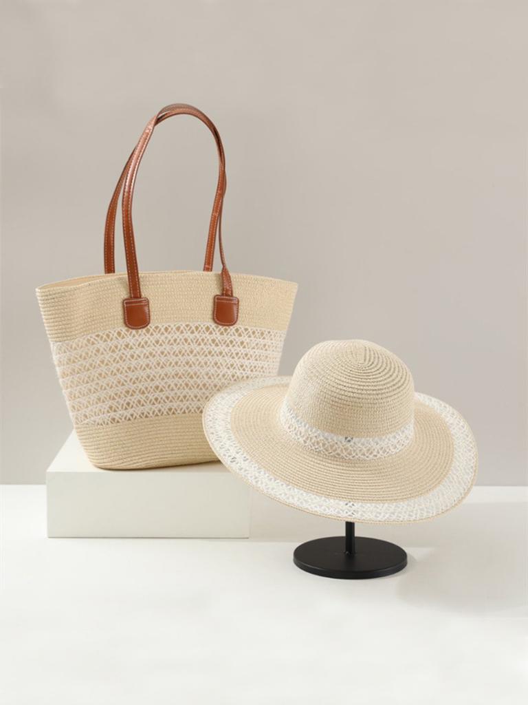 Summer hat women's sunscreen visor straw bag two-piece set summer outdoor straw hat sun hat