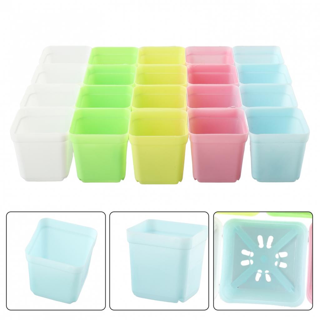 Colorful 20X Mini Plastic Flower Pots Succulent Plants Small Square Pot Garden