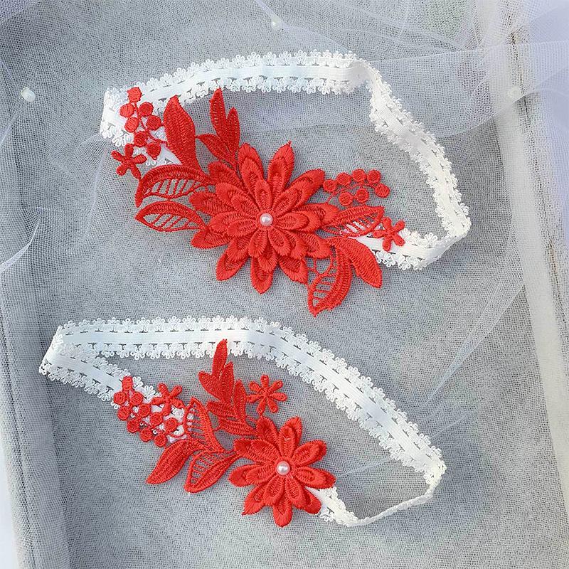 2 Stück/Set Braut Hochzeit Strumpfband Marineblau Weiß Stickerei Sexy Strumpfbänder Frauen/Weiblich Oberschenkelring Braut Spitze Beinring Schleife