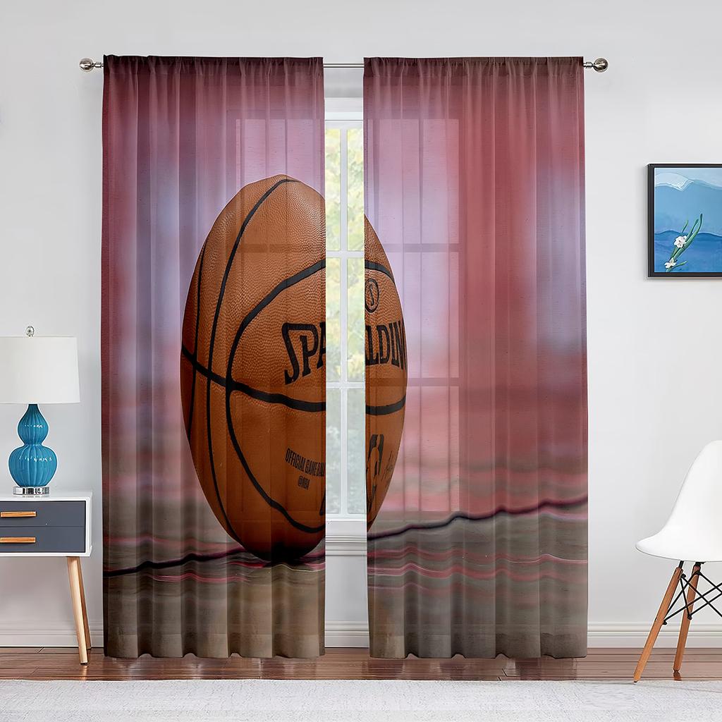 Basketball Sport Thema Transparenter Voile Vorhang für Teenager Jungen Männer Schlafzimmer Wohnzimmer Dekoration Moderner Chiffon Tüll Fenstervorhang