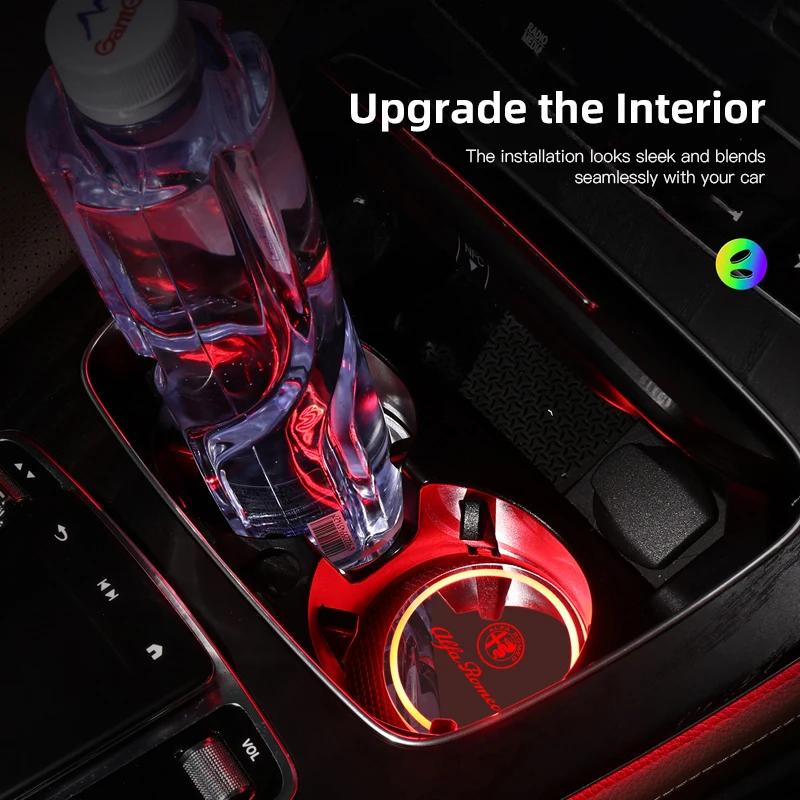 For Alfa Romeo 108Car Sticker For Alfa Romeo 159 147 2PCS LED Cup Holder Rechargeable Rainbow Light Up Coasters For Alfa Romeo 156 159 147 4C 8C 1