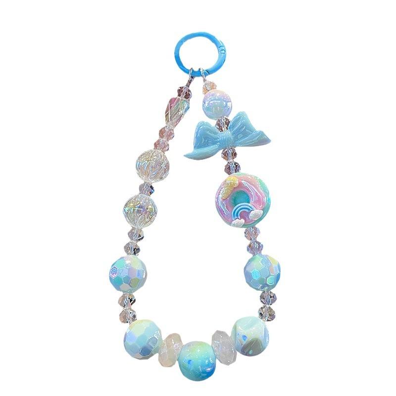 Cross-border Exclusive for Donuts Mobile Phone Chain Hand-beaded Short Mobile Phone Pendant Small Fresh Bestie Gift Acrylic&Ice Blue * розовый
