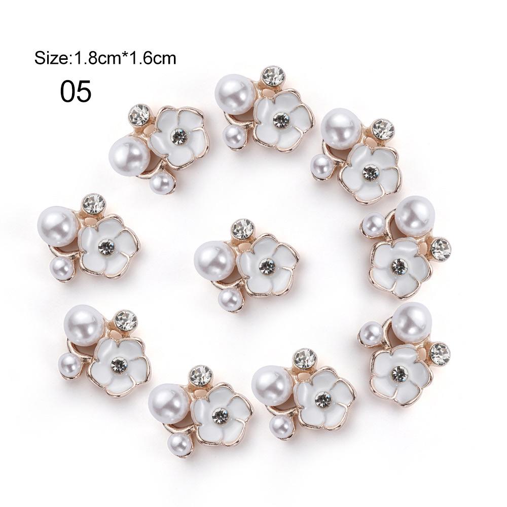 

10Pcs/pack High Quality Ivory Pearls Rhinestones Buttons Flower Shaped Garment Decorative DIY Crafts Bow Accessories