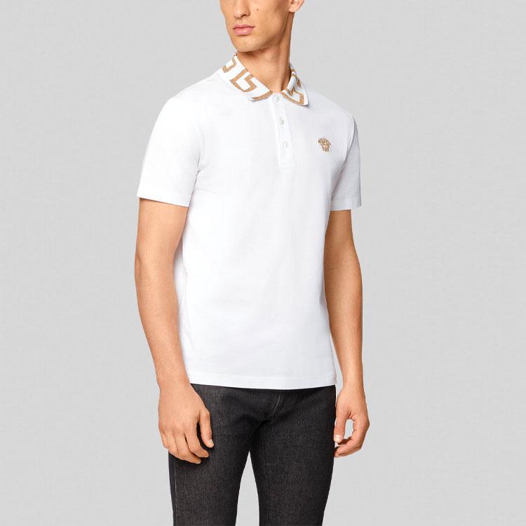 VERSACE SS21 Men Cotton Printed Short Sleeve Polo Shirt White A87402-A231240-A1001