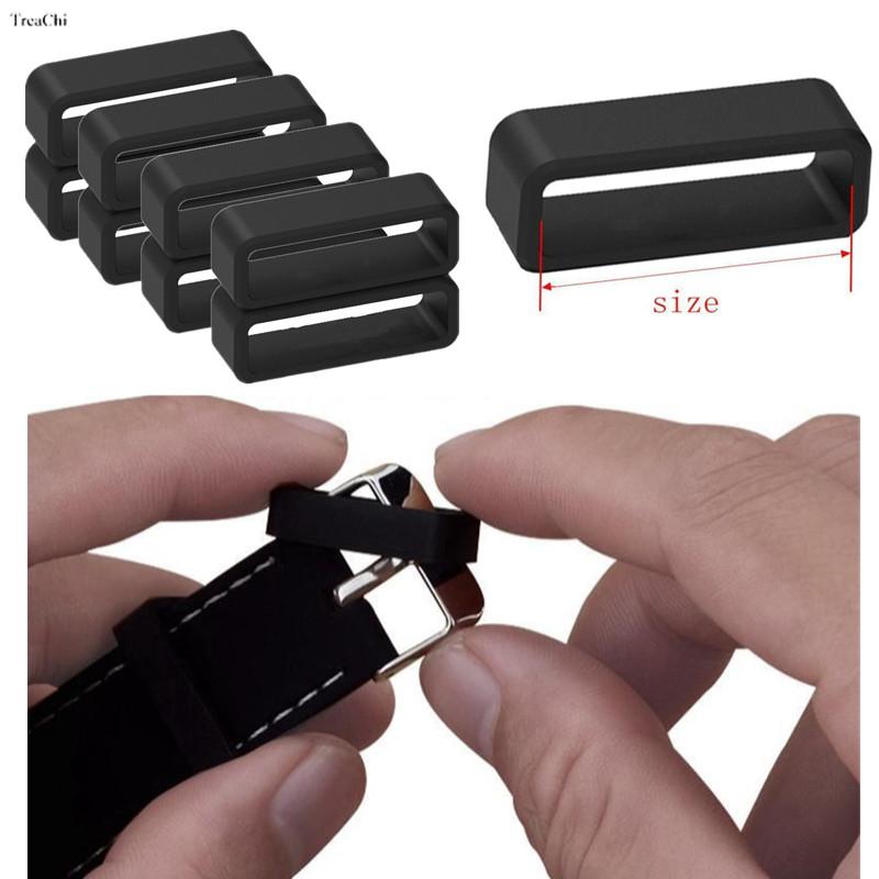 Black Silicone Watch Bands 12-30mm Rubber Strap Loop Ring Holder Accessories 4Pcs for Apple Samsung Watches