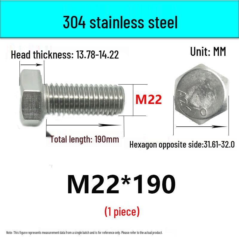M14-30 304 Stainless Steel Fully Threaded Hex Head Screw Bolt