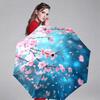 Automatic Folding Umbrella Pink Cherry Blossoms On a Blue Background. Portable Collapsible Design, Casual Outdoor Accessory, C