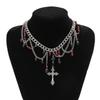 Punk Thorn Cross Pendant Necklace Dark Gothic Cross Fringe Choker Necklace for Women Unique Clavicle Chain Stylish Gift