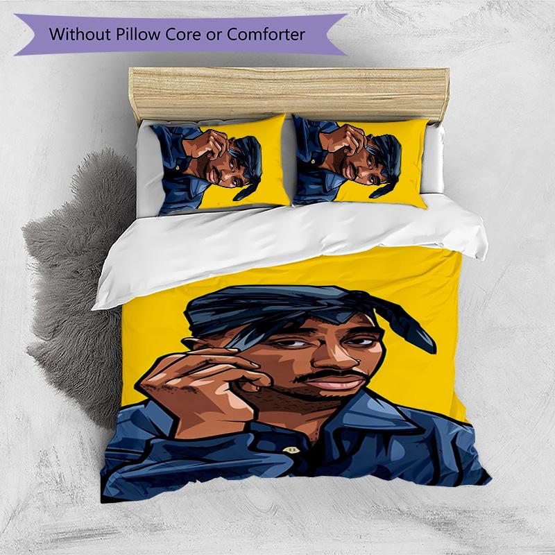 2pac Rapper Printed 3PCS Bedding Set Soft Breathable Duvet Cover Pillowcases Set Washable Bedroom Decor Home Gift