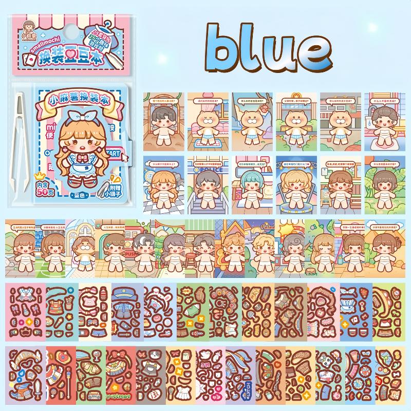 1 Mini Dress-Up Sticker Book Cute No-Cut Stickers For Journals, Creative Scene Dress-Up Sticker Book