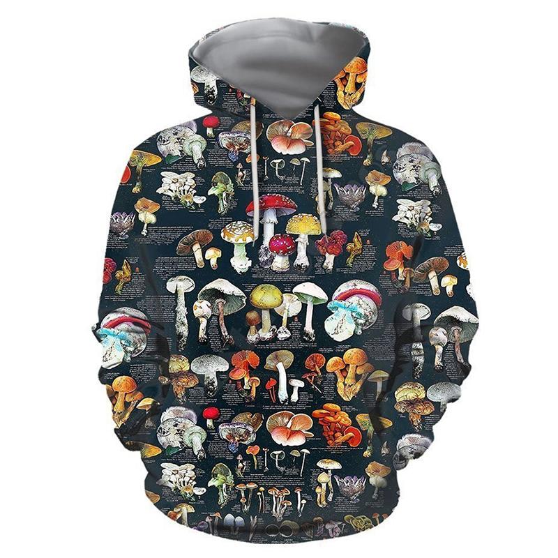 Fashion Colored Mushroom Pattern 3D Printed Hooded Sweatshirt Casual Super Large Hooded Sweatshirt Street Harajuku Men Pullover