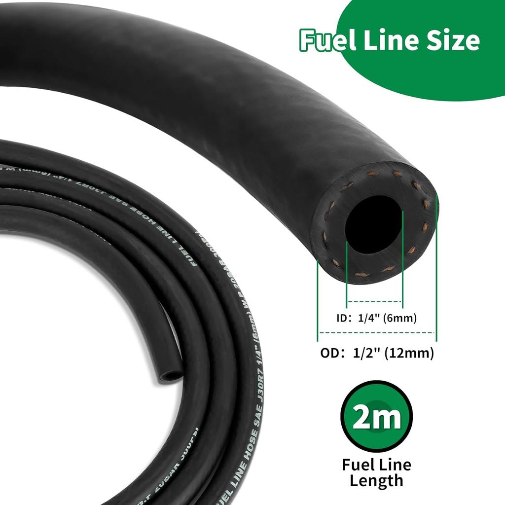 1/4 Inch- 2M/6 Feet Gas Fuel Line Hose With 10 Clamps, 2 In Line Fuel Valves And 2 Filters Kit, Suitable For Lawn Mowers, Cultivators, Tractors, Snow