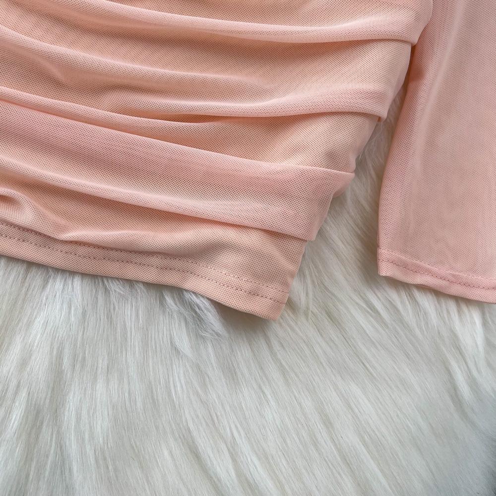 Spring and Autumn Women's Dress Pure Desire Spice Girl Sexy Long Sleeve Square Neck Waist Slimming Mesh See Through Stereoscopic Flower Hip Dress