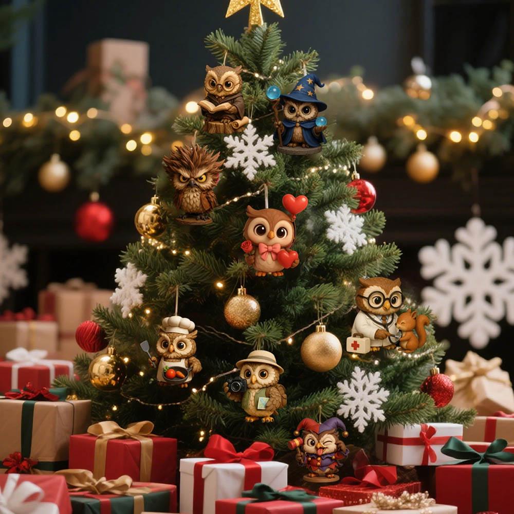 Owl 24 Days Christmas Countdown Calendar with 2D Flat Acrylic Owl Ornaments Christmas Advent Calendar Holiday Countdown Calen