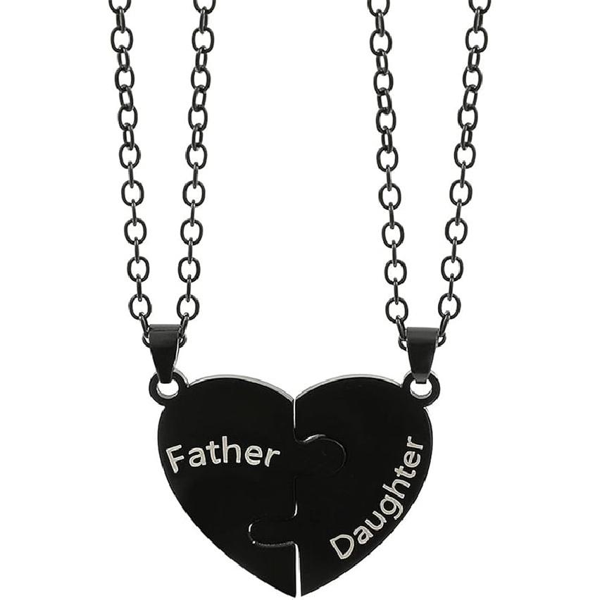 Caiyao 2Pcs Love Heart Puzzle Pendant Necklace Set Adjustbale Broken Split Heart Best Friend Matching Necklace for Women Men Brother Sister F father daughter-1