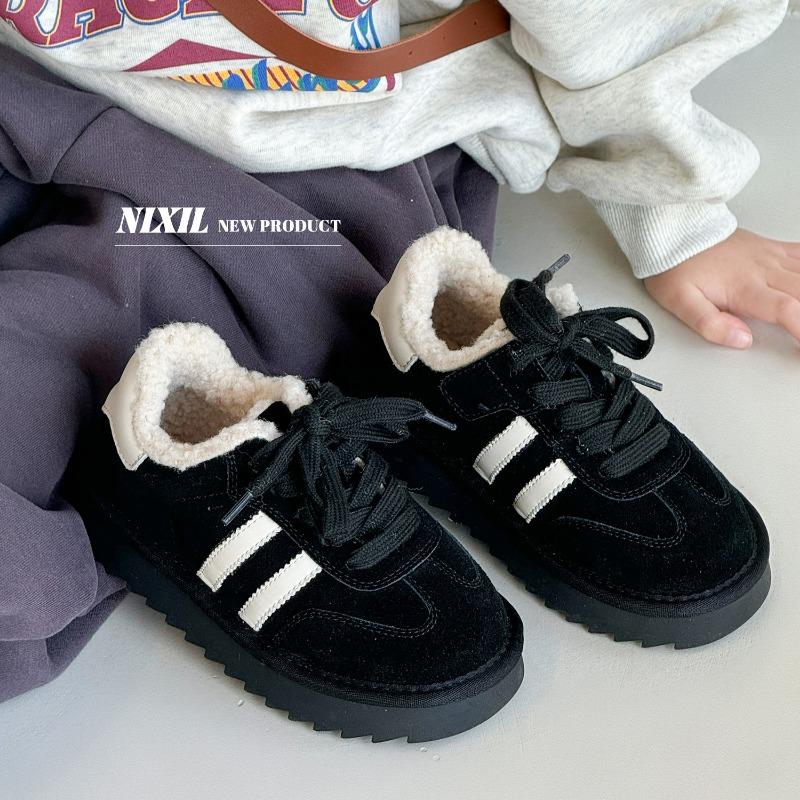 

Зимние новые детские низкие сноубутсы из матовой кожи и овечьей шерсти для мальчиков и девочек, большие хлопковые ботинки 34 чёрный