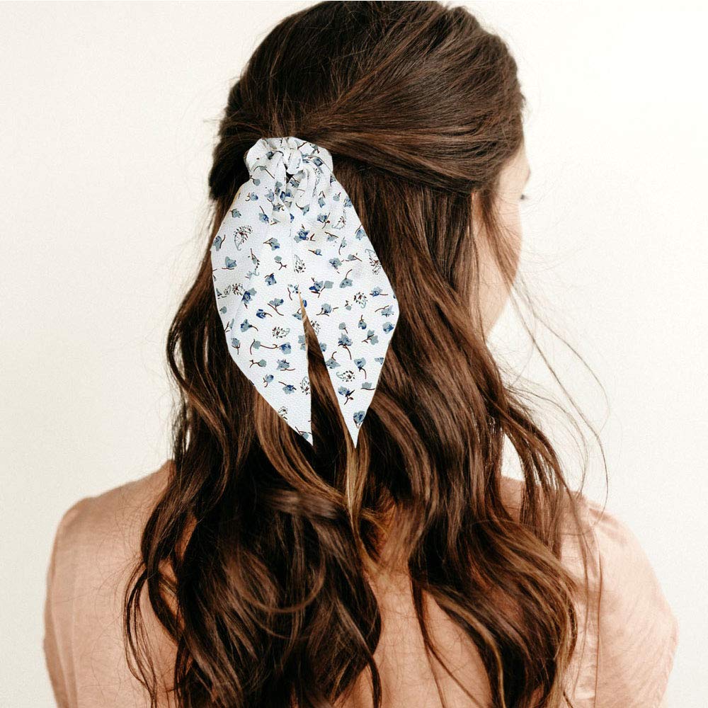 12 Pieces Hair Ties Elastic Hair Scarves Silk Satin Hairbands Chiffon Dot Stripe Floral Hair Ties Ponytail Holders Scrunchies Vintage Accessories for