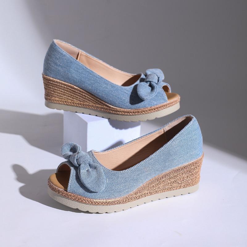 Fashion Bow High Heels Women Wedges Sandals 2025 Summer Platform Shoes Shallow New Trends Shoes Classical Elegant Dress Sandalias Mujer