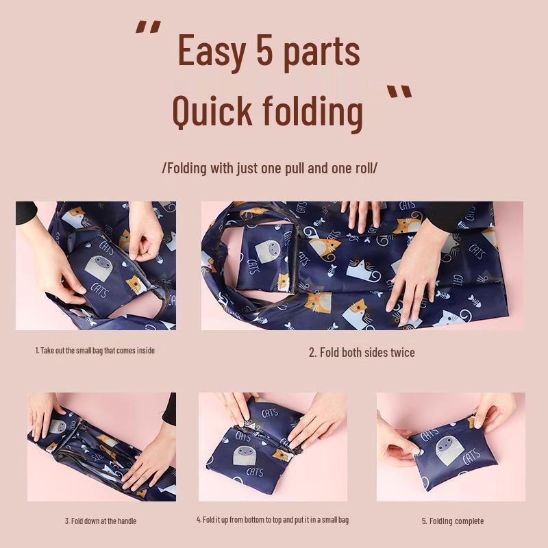 Large Cute Cartoon Foldable Shopping Tote Bag - Eco-Friendly, Portable, and Spacious 