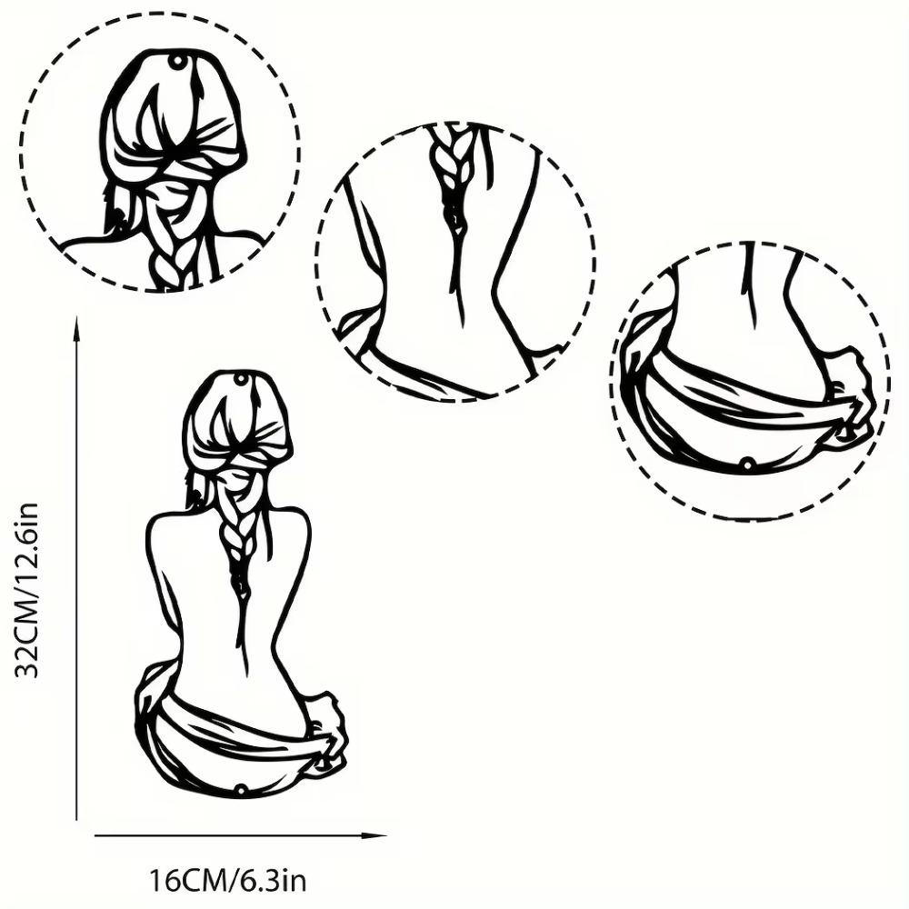 Braid Hair Woman Wall Sign Minimalist Line Art Metal Decor, Modern Woman Shape Wall Art, Stylish Home Accent & Housewarming Gift