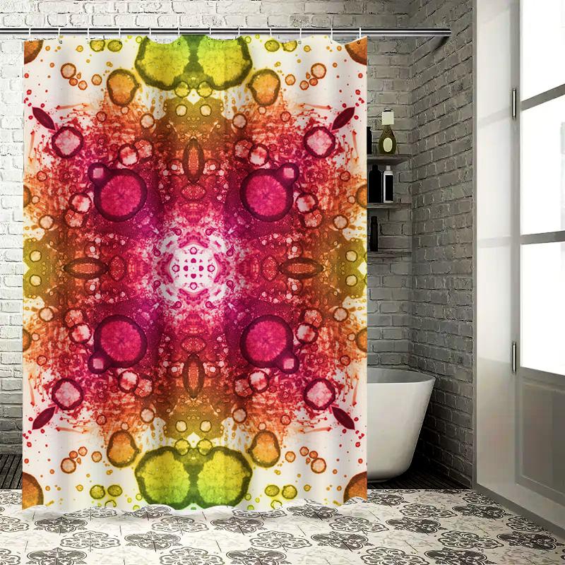 Modern Bathroom Shower Curtain with Watercolor Floral Print Pink Yellow Orange Red Green Colorful Design Artistic Shower Panels