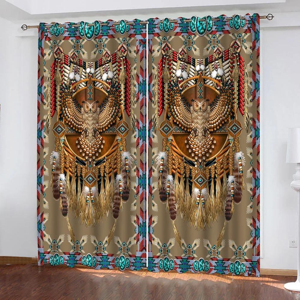 Blackout Curtains 3D Indian Pattern Prints Home Decoration Sun Shade Curtains 2 Panel Living Room Bedroom Window Decoration