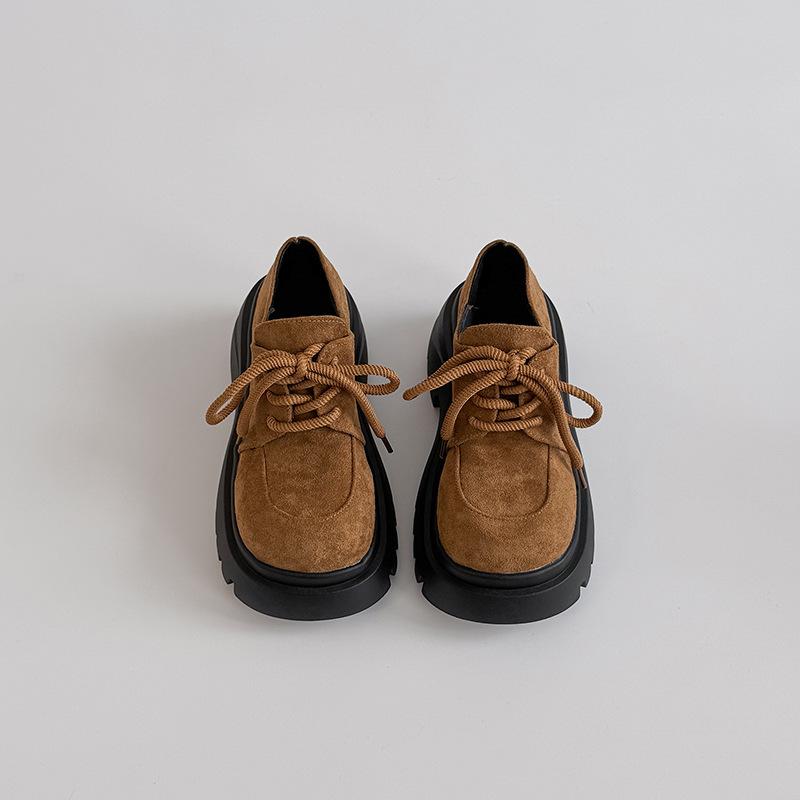 Retro thick-soled lace-up thick-heeled shoes women's summer fashion versatile big-headed casual shoes fashion boots light-mouth single shoes