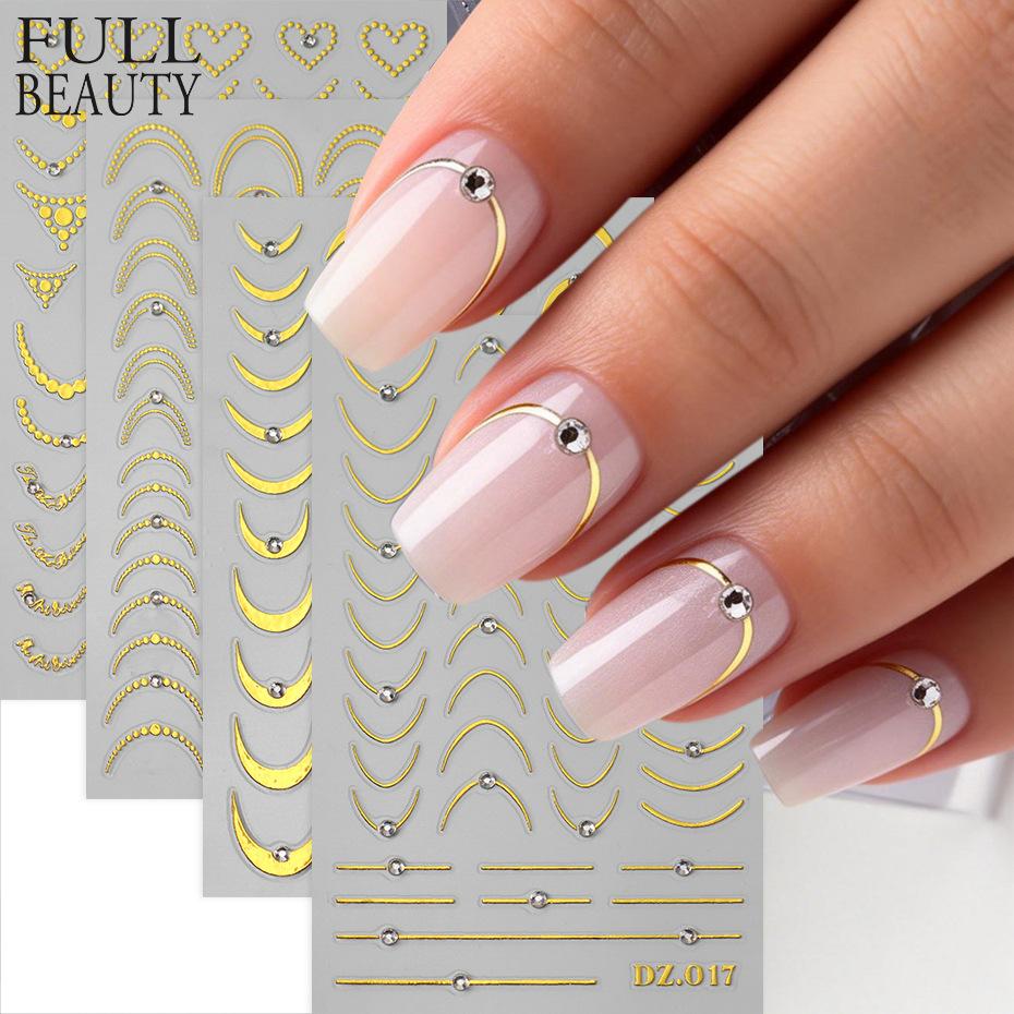 

4PCS Gold Nail Art Stickers 3D Rhinestone Decals Colorful Sliders Manicure Decor Nail DIY