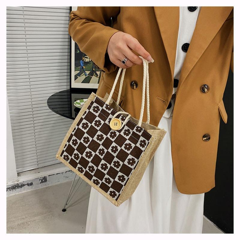 Geanta de dama Flower Tide Network Red Fashion Button Portable Simplu Bento Geanta Canvas Mica Geanta Floral