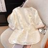 Temperament Shirt 2025 Summer Fashionable Versatile New Top Women's Round Neck Jacquard Button