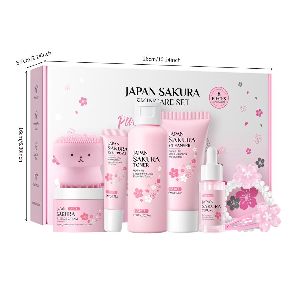 LAIKOU Coffret de soins Sakura 8 pièces – Cadeau d'anniversaire pour une peau éclatante