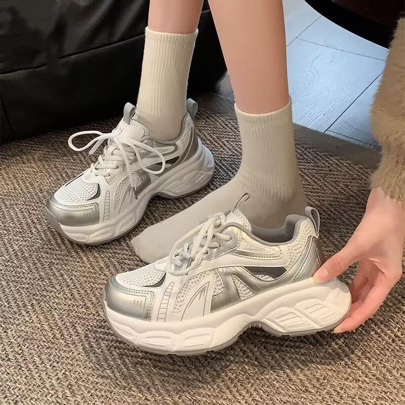 European station mesh dad shoes women's shoes show feet small women's shoes 2025 spring new thick-soled height-increasing versatile sports shoes