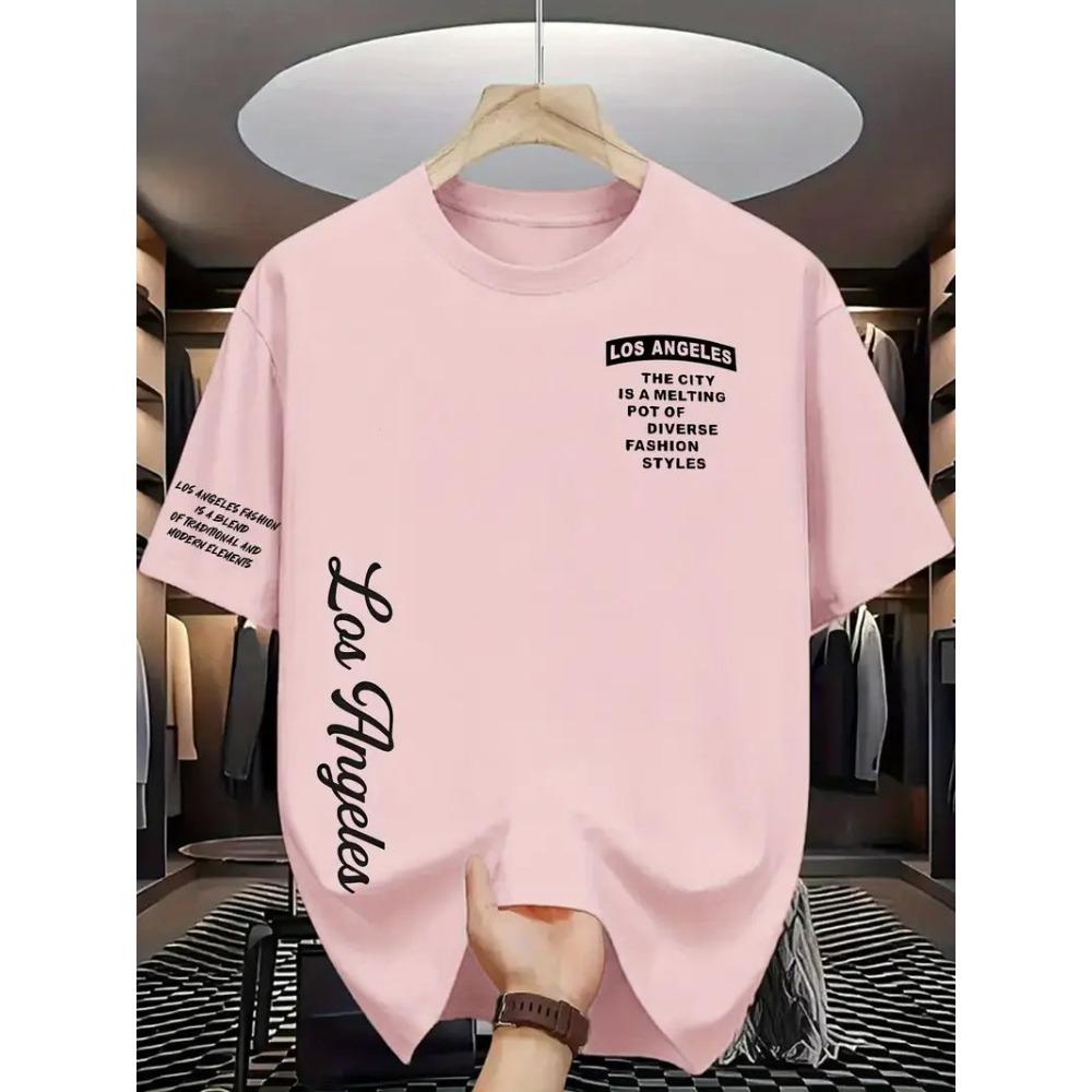 Men s Fashion T-shirt Personalized Letters Pattern Printed Men s T-shirt Top XS розовый