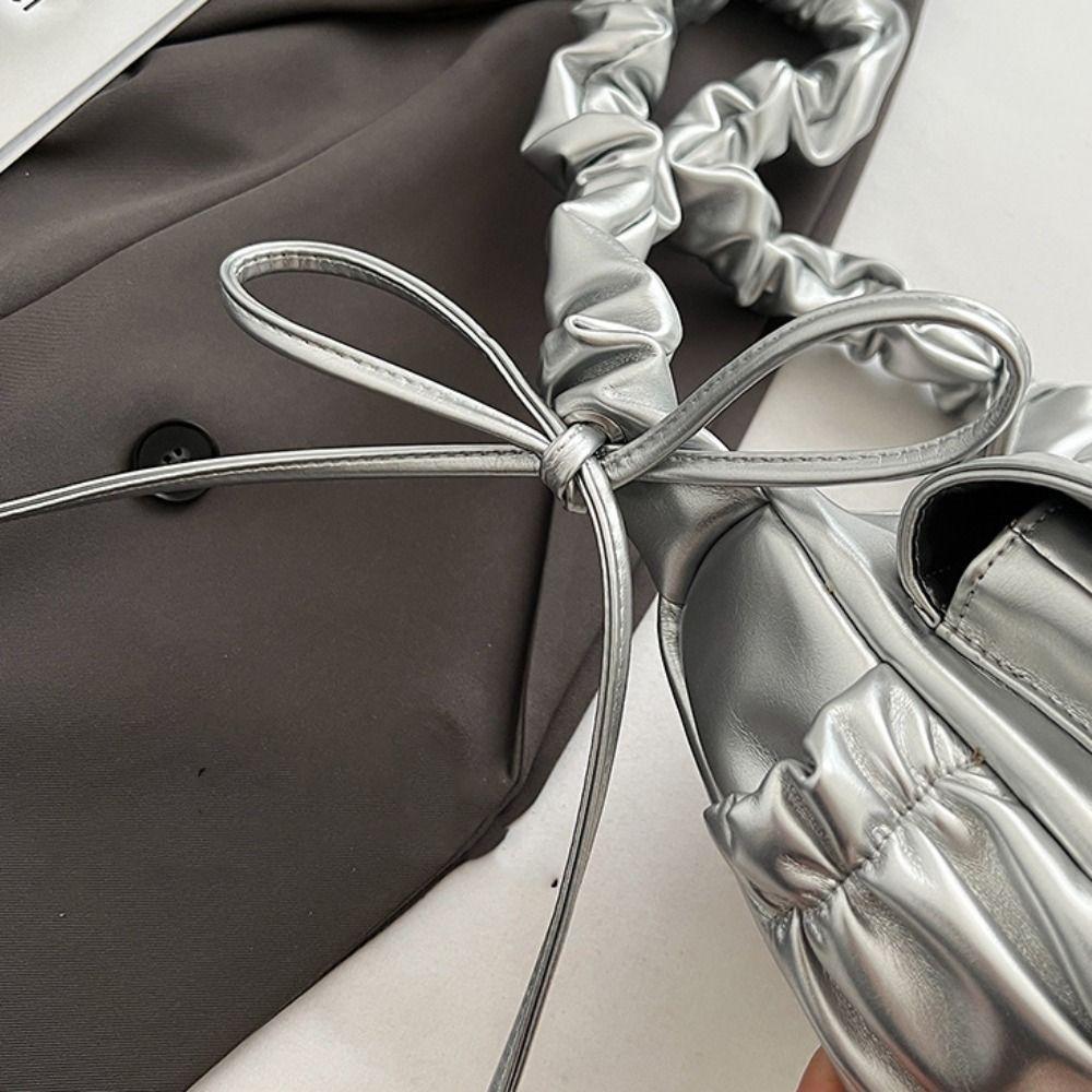 Ruched Bowknot Shoulder Bag Pu Leather Crossbody Bag Elegant Bow Underarm Bag  Women