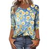 Women's Casual 3/4 Sleeve Floral Print Round Neck Top Lightweight Comfortable Fit Soft Fabric Blouse for Everyday Wear