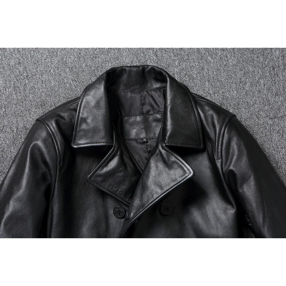Chinese Size Long Men Leather Coat Genuine Soft Cow Leather Classic Double Breasted Turn Down Collar Leather Jackets For Men Clothing Autumn