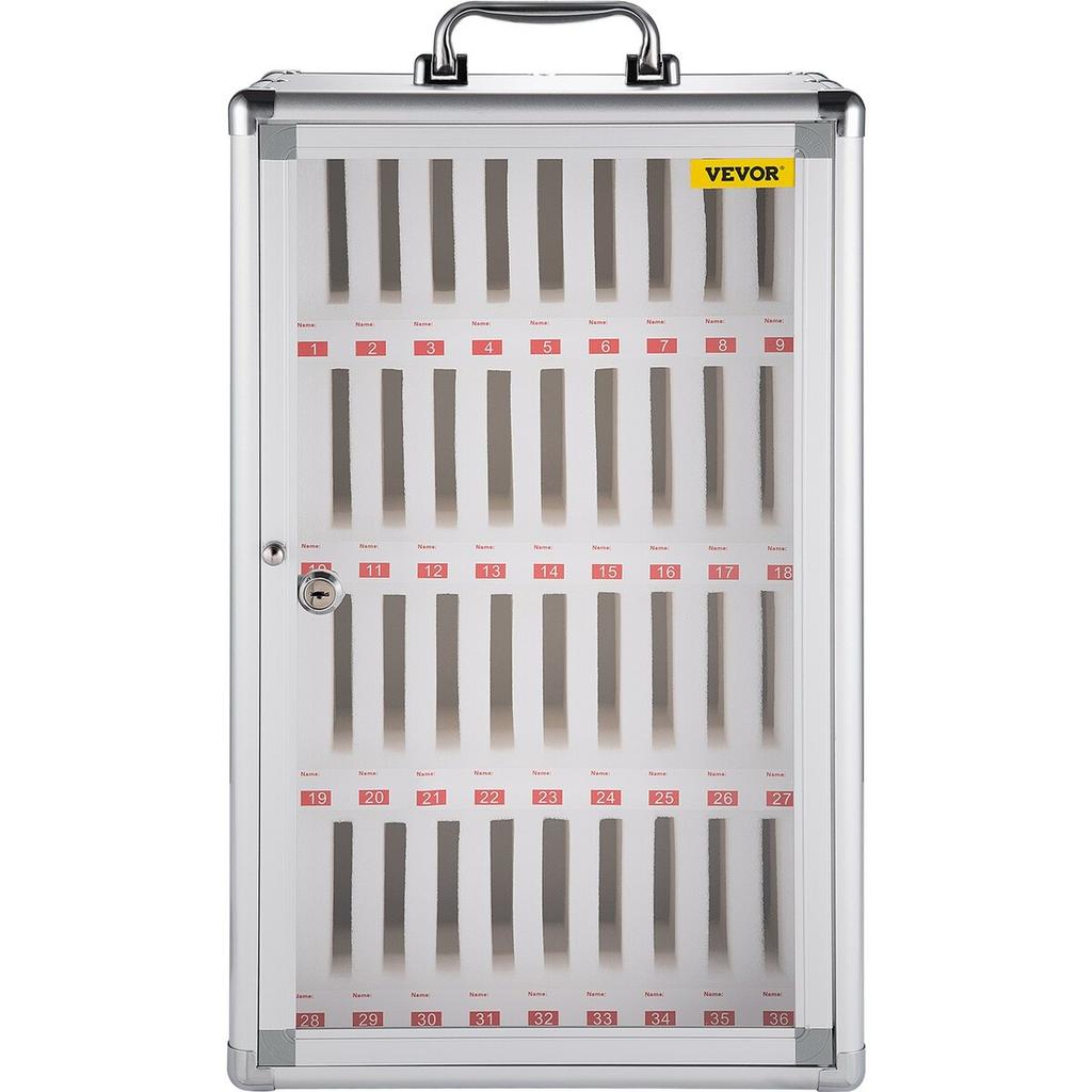 Cell Phone Storage Cabinet, 36 Slots, Aluminum Alloy Pocket Chart Storage Locker Box w/ Portable Handle, Key Lock & Handwritten Tags, Wall Mounted for
