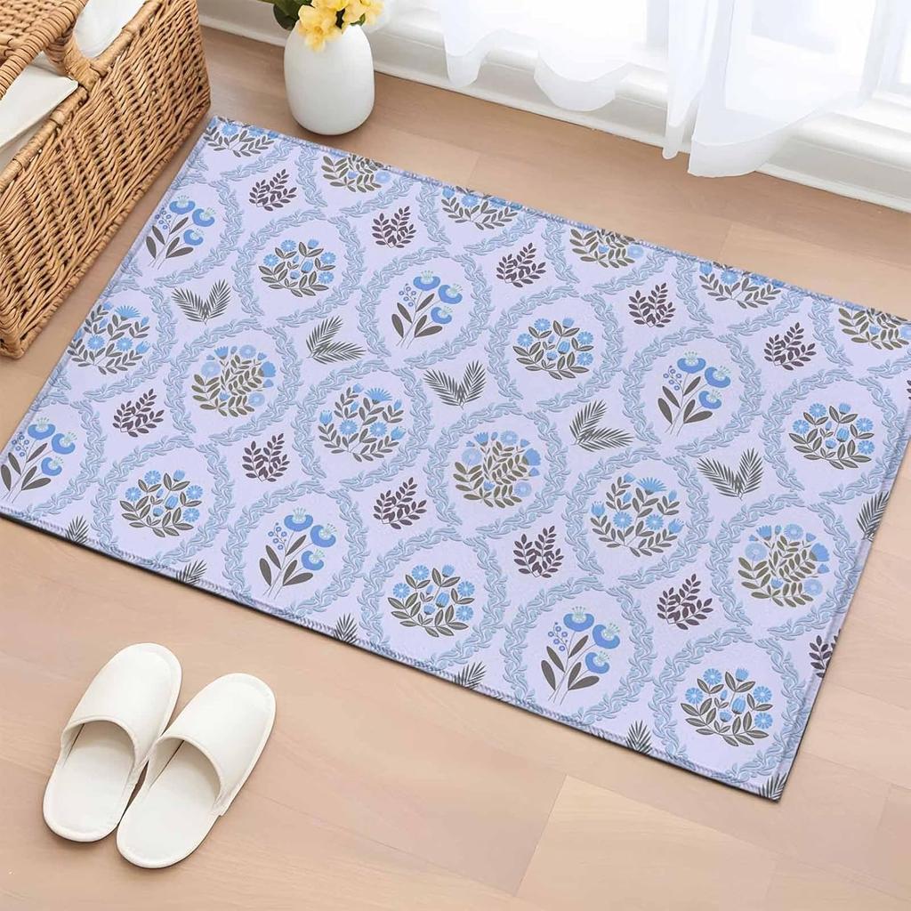 Vintage Botanical Door Mat Pink Flower Pattern Entrance Rug Retro Plant Arch Indoor Welcome Mat Soft Non-Slip Home Hallway Decor