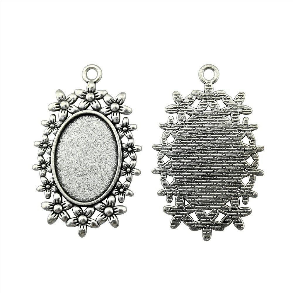 Oval Bezel Pendant Setting With Bail Fit 18x25mm Cabochon Blank Bases Tray
