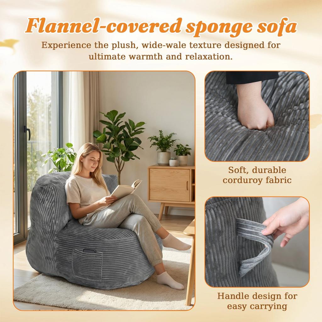 Übergroßer Sitzsack für Erwachsene, Riesiges Bodensofa aus Memory-Schaum, Großes Faulsofa